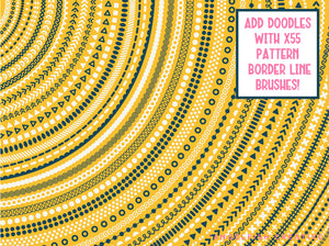 Rainbow Drawing Kit Procreate Brush Set | 26 Multi Line + 55 Border Brushes, doodle pattern border line brushes