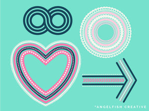 Rainbow Drawing Kit Procreate Brush Set | 26 Multi Line + 55 Border Brushes, patterns drawn with the brushes