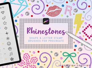 Rhinestones Procreate Brush Set, gem diamante shape letter stamps, title