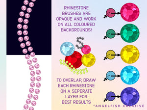 Rhinestones Procreate Brush Set, gem diamante shape letter stamps, opaque settings