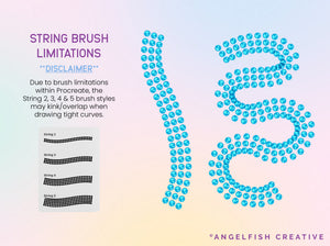 Rhinestones Procreate Brush Set, gem diamante shape letter stamps, string brush limitations