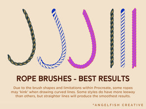 Illustration of the Rope Brush Set for Procreate, with text explaining their use and limitations.