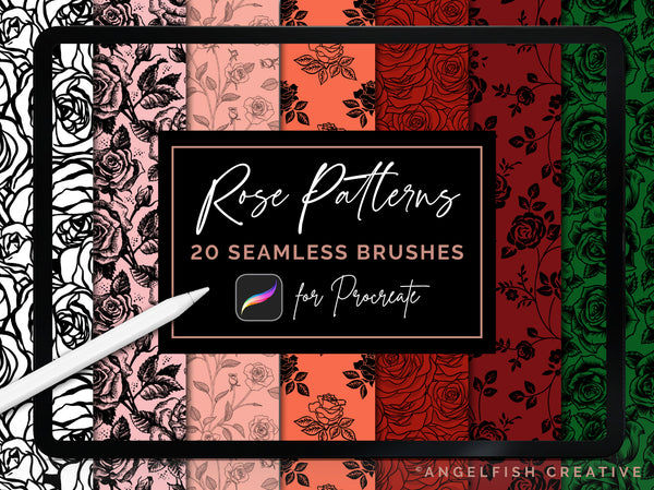 Rose Patterns Brushes for Procreate | 20 seamless pattern floral roses flowers, title