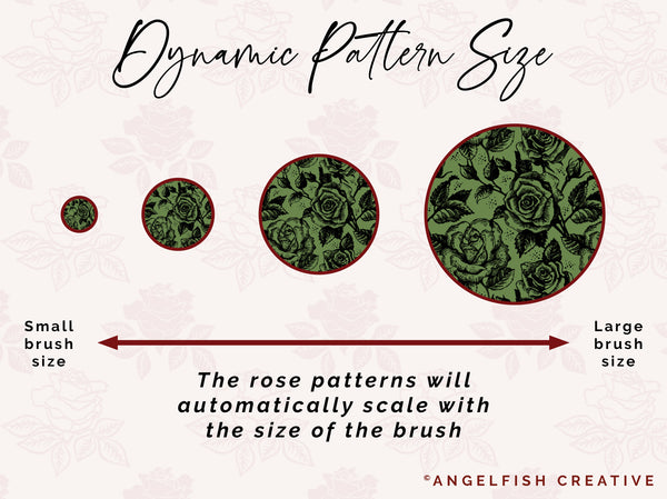 Rose Patterns Brushes for Procreate | 20 seamless pattern floral roses flowers, dynamic pattern size