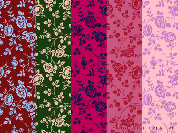 Rose Patterns Brushes for Procreate | 20 seamless pattern floral roses flowers, pattern in different colors