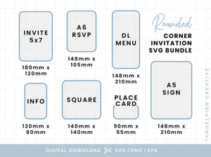 Rounded Corner Invitation Stationery Bundle - SVG, PNG, EPS Cutting Files/Clipart, sizes