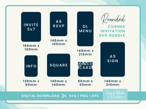 Rounded Corner Invitation SVG Bundle - Cricut Cutting Files, sizes