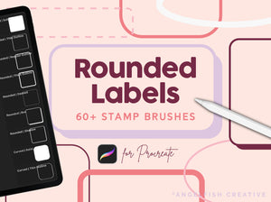 Rounded Labels Brush Set for Procreate | sticker label planner box border stamp brushes, title