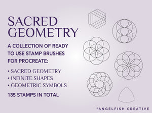 Sacred Geometry Stamp Bundle Procreate Brush Set | 135 Minimalist Geometric Line Stamp Brushes, ready to use stamps