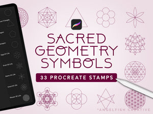 Sacred Geometry Symbols Procreate Brush Set | 33 Minimalist Line Stamp Brushes, title