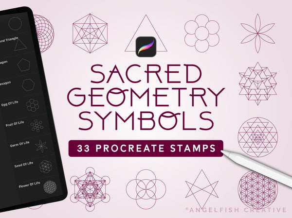 Sacred Geometry Symbols Procreate Brush Set | 33 Minimalist Line Stamp Brushes, title