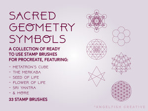 Sacred Geometry Symbols Procreate Brush Set | 33 Minimalist Line Stamp Brushes, ready to use stamps