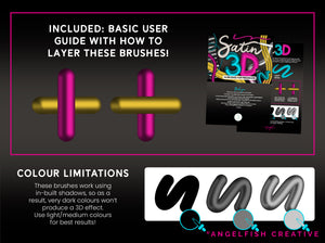 Satin 3D Brush Set for Procreate | 3D Silky Metallic Pearl Brushes, how to layer guide, colour limitations