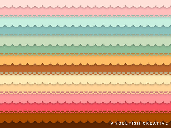 Scallop Border Brushes for Procreate | Scalloped Edge Lace Fringe Brush Set, title, scalloped background