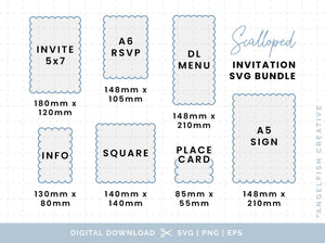 Scalloped Invitation Stationery Bundle - SVG, PNG, EPS Cutting Files/Clipart, sizes