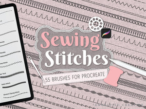 Sewing Stitches Procreate Brush Set: basic flat machine stitch brushes, title