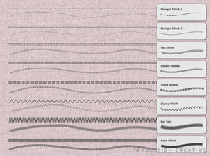Sewing Stitches Procreate Brush Set: basic flat machine stitch brushes, stitches page 1