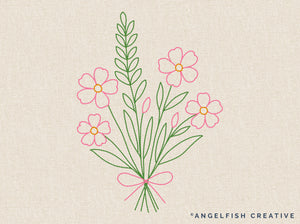 Simple Stitch Procreate Brush Set: basic sewing embroidery thread brushes, stitched floral design