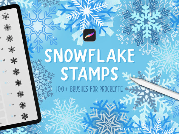 Snowflakes Stamps Brush Set for Procreate: 100+ Snow Star Shape Brushes, title