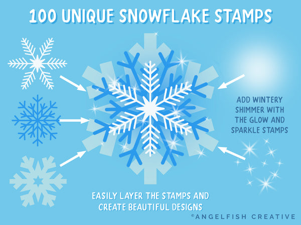 Snowflakes Stamps Brush Set for Procreate: 100+ Snow Star Shape Brushes, unique snowflake stamps