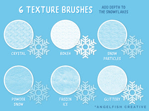 Snowflakes Stamps Brush Set for Procreate: 100+ Snow Star Shape Brushes, texture brushes