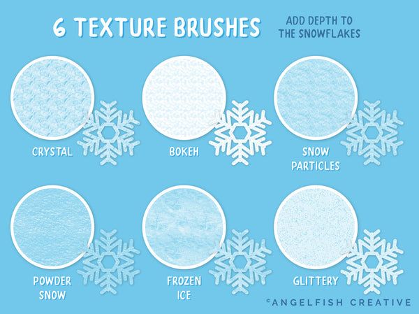 Snowflakes Stamps Brush Set for Procreate: 100+ Snow Star Shape Brushes, texture brushes