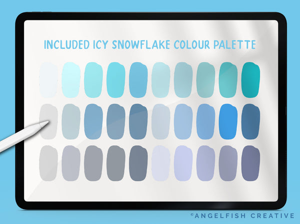 Snowflakes Stamps Brush Set for Procreate: 100+ Snow Star Shape Brushes, icy colour palette