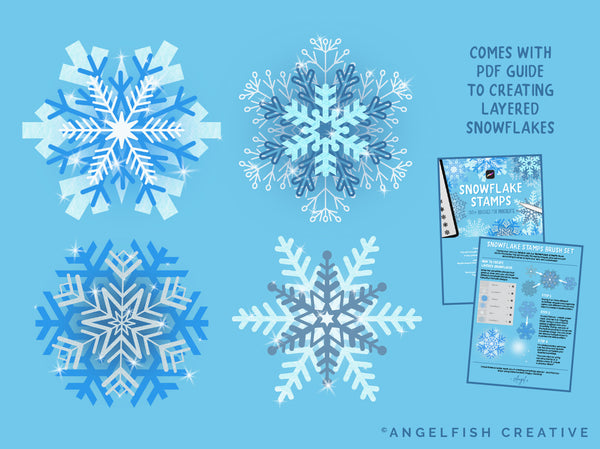 Snowflakes Stamps Brush Set for Procreate: 100+ Snow Star Shape Brushes, create layered snowflakes