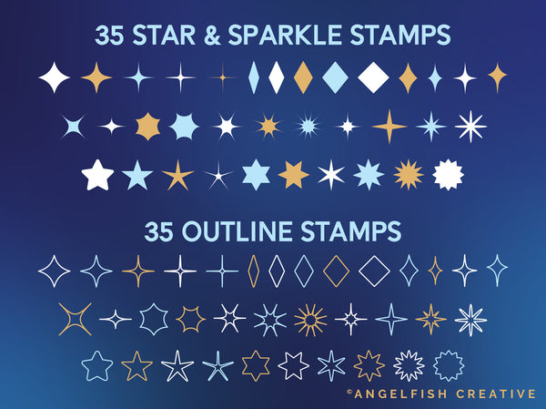 Sparkle & Star Stamps, Border, Scatter Brushes for Procreate, stamp brushes