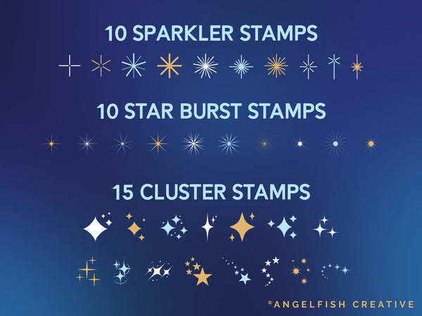 Sparkle & Star Stamps, Border, Scatter Brushes for Procreate, sparkly stamps