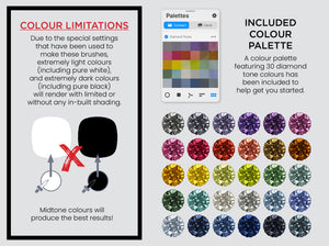 Sparkling Diamonds Procreate Brush Set | 80 Brushes, Rhinestones Jewels Sparkle Stamps, jewellery string, colour limitations, included colour palette