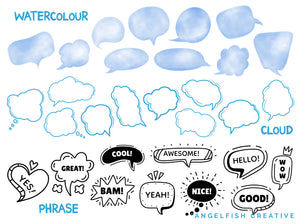 Speech Bubble Stamp Brushes for Procreate | 150 speech word dialogue balloons brush set, brushes page 5