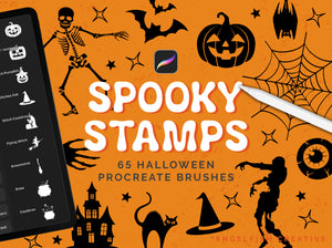Spooky Stamps Procreate Brush Set: 65 Halloween Stamp Brushes, title