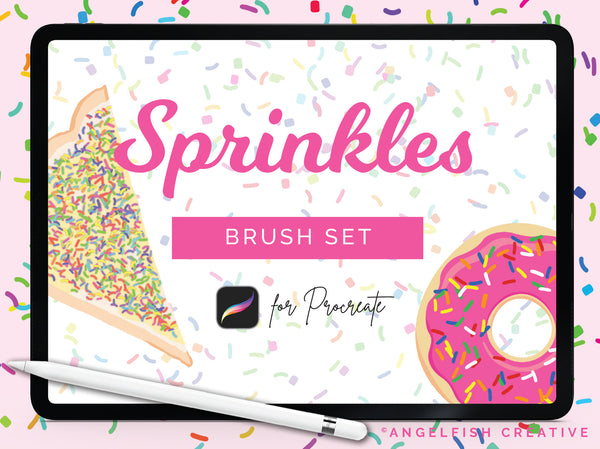 Sprinkles Procreate Brush Set | 31 Brushes + 8 Stamps for sweet cakes, donuts and icecream, title