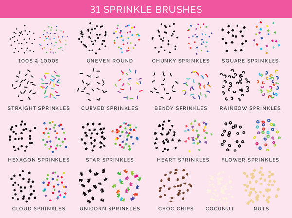 Sprinkles Procreate Brush Set | 31 Brushes + 8 Stamps for sweet cakes, donuts and icecream, sprinkles brushes