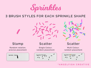 Sprinkles Procreate Brush Set, icing scatter stamps, 3 brush styles