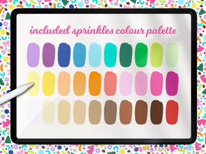 Sprinkles Procreate Brush Set, icing scatter stamps, colour palette