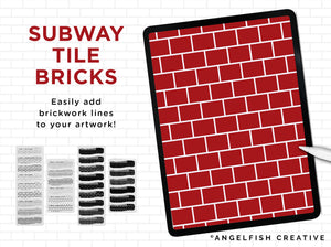 Subway Tile Bricks Brushes for Procreate, basic brickwork line pattern brush set, brush screenshot