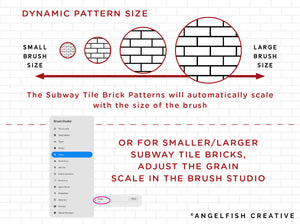 Subway Tile Bricks Brushes for Procreate, basic brickwork line pattern brush set, dynamic pattern size