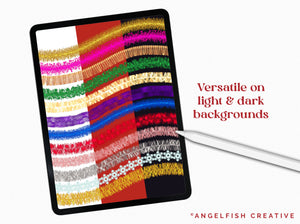 Tinsel Procreate Brush Set: 60 Christmas Garland Brushes, versatile on light and dark backgrounds