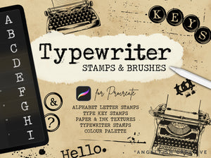 Typewriter Procreate Brush Set | Type Alphabet Letter Key Stamp, Ink & Texture Brushes, title