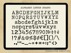 Typewriter Procreate Brush Set | Type Alphabet Letter Key Stamp, Ink & Texture Brushes, alphabet letter stamps