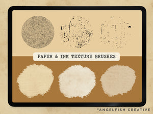 Typewriter Procreate Brush Set | Type Alphabet Letter Key Stamp, Ink & Texture Brushes, paper and ink texture brushes