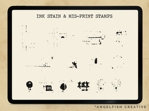 Typewriter Procreate Brush Set | Type Alphabet Letter Key Stamp, Ink & Texture Brushes, ink and misprint stamps