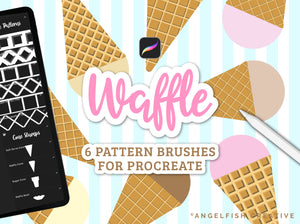 Waffle Pattern Procreate Brush Set | 6 Texture Brushes, square diamond icecream cone, title