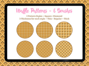 Waffle Pattern Procreate Brush Set | 6 Texture Brushes, square diamond icecream cone, textures