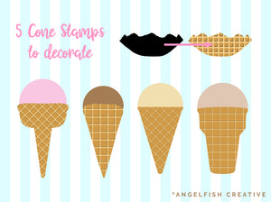 Waffle Pattern Procreate Brush Set | 6 Texture Brushes, square diamond icecream cone, 5 cone stamps to decorate