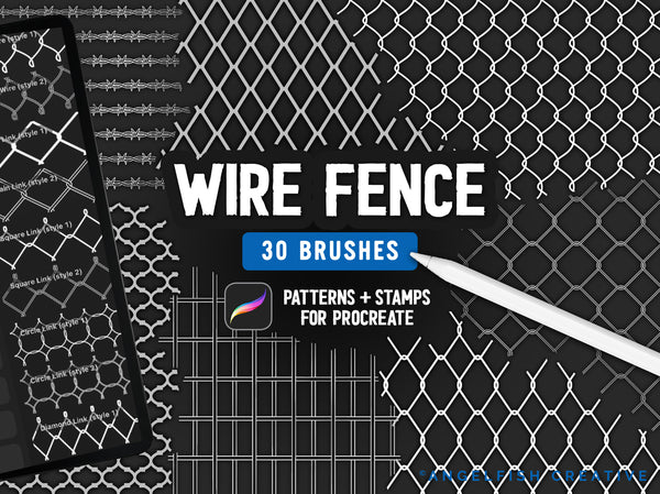 Wire Fence Procreate Brush Set, metal chain link pattern brushes, title