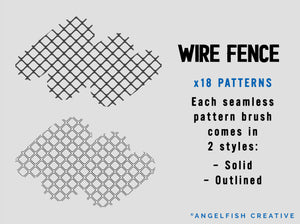 Wire Fence Procreate Brush Set, metal chain link pattern brushes, pattern styles