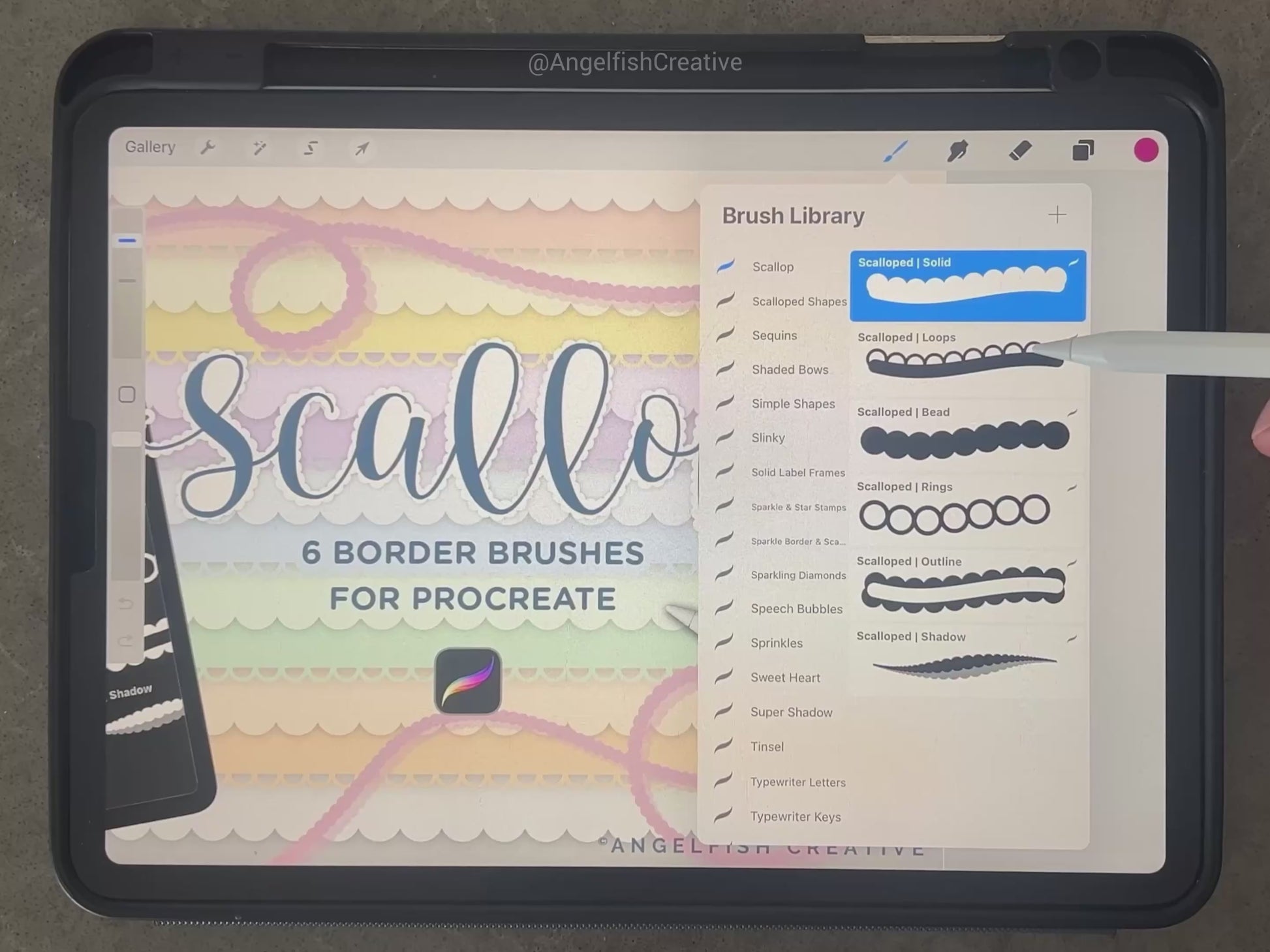 Scallop Border Brushes for Procreate | Scalloped Edge Lace Fringe Brush Set, video